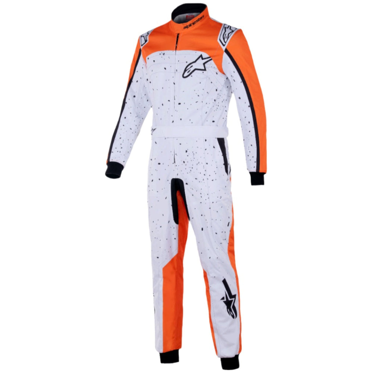 Alpinestars KMX-9 V3 Graphic 6 Kart Racing Suit in white and orange front view