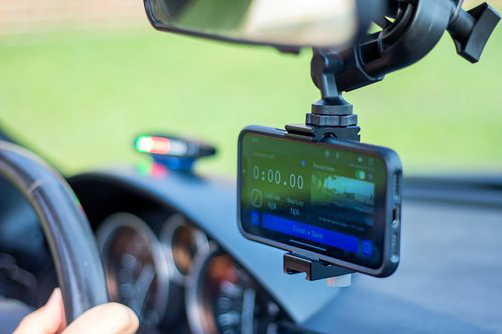 Apex Pro smartphone suction cup mount below rearview mirror