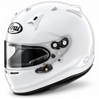 Thumbnail for Arai GP-7 SA2020 full-face racing helmet in Gloss White, shown from a front three-quarter angle with PBcLc composite shell, clear racing visor, positive shield latch, adjustable ventilation, and Arai branding on a clean white background.