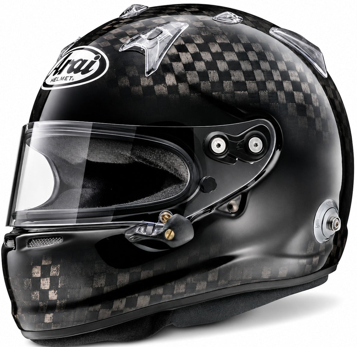 Arai GP-7SRC Carbon Racing Helmet in carbon fiber front-left three-quarter view