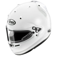 Thumbnail for A white Arai GPV-R full-face racing helmet with a clear visor, shown from a three-quarters angle on a white background.