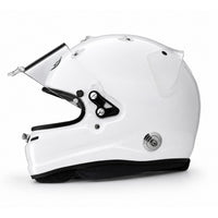 Thumbnail for A white full-face Arai GPV-R racing helmet with a clear visor, black chin bar, and silver ventilation screws, shown in profile against a white background.