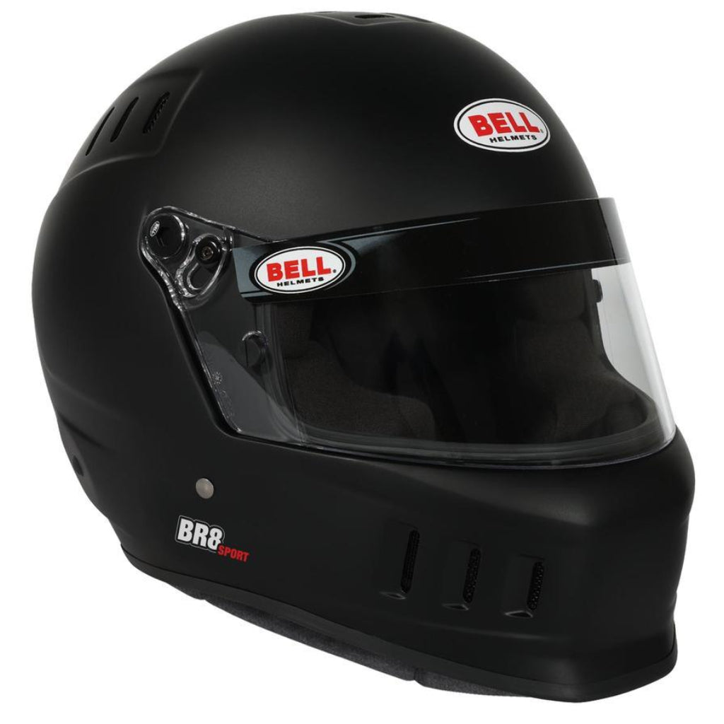 Bell BR8 Sport matte black full face helmet front right angle with chin ventilation image