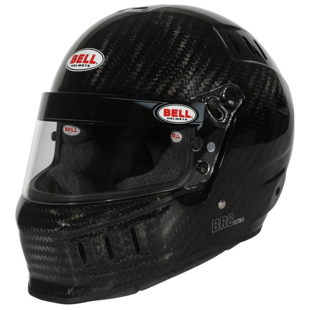 Bell BR8 Ultra Carbon helmet front three-quarter view showing carbon fiber shell and visor