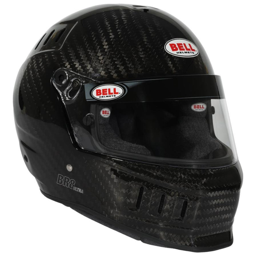 Bell BR8 Ultra Carbon helmet right side profile with visor pivot and shell detail
