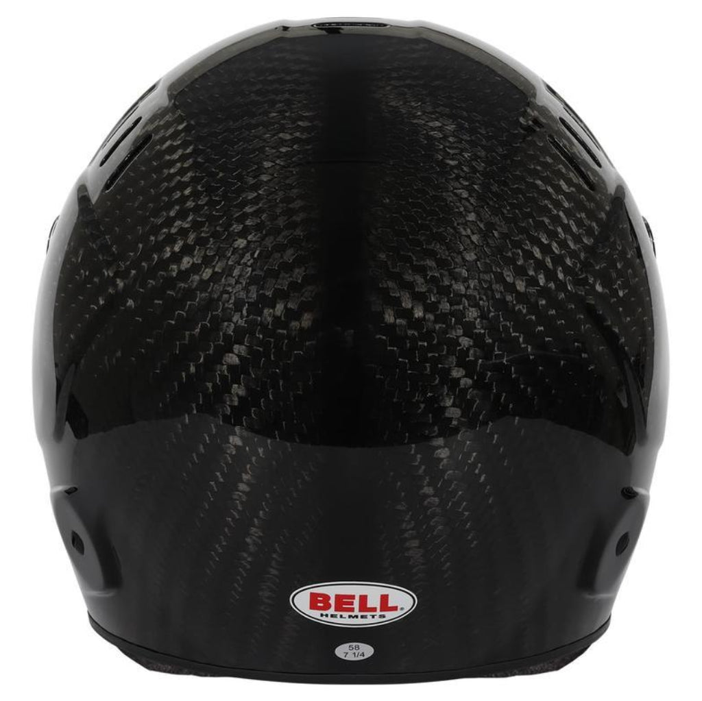 Bell BR8 Ultra Carbon helmet rear view showing carbon fiber weave and exhaust vents