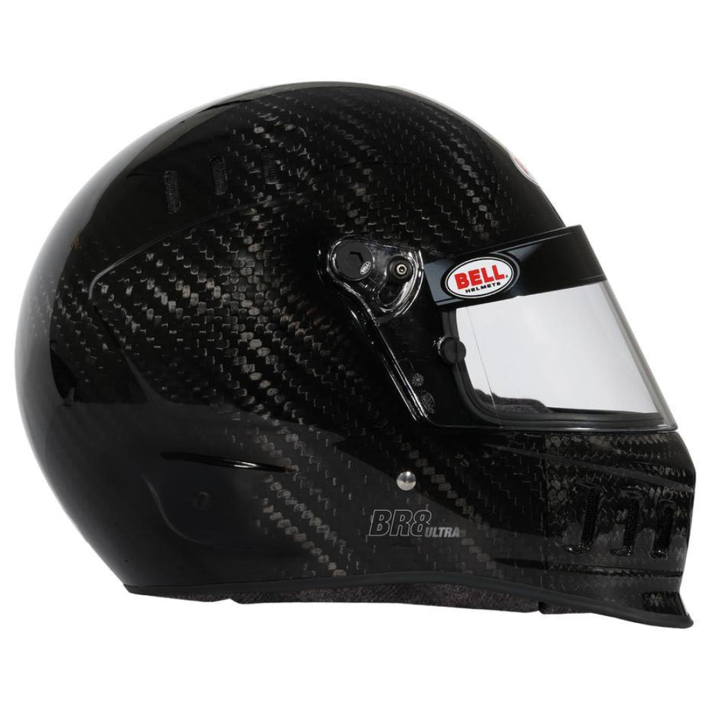 Bell BR8 Ultra Carbon helmet right side profile with visor pivot and shell detail