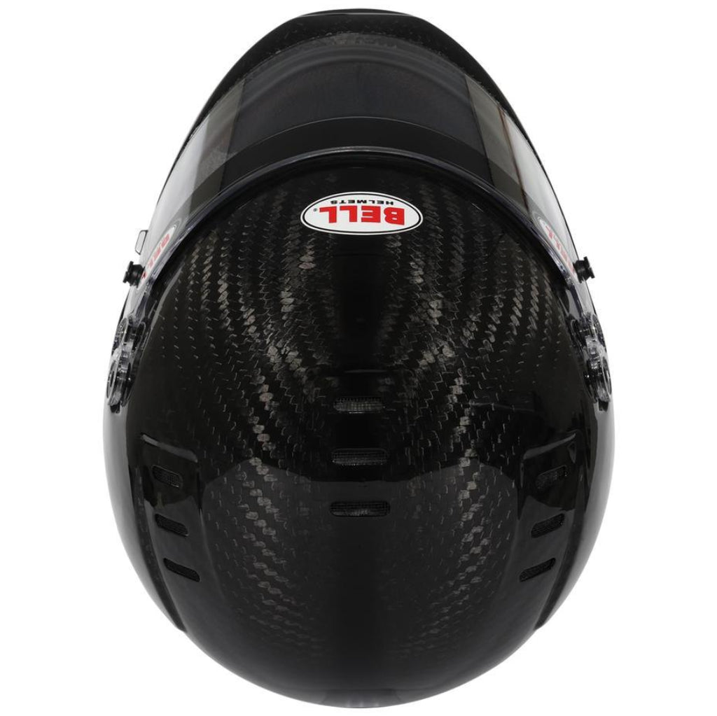 Bell BR8 Ultra Carbon helmet top view highlighting carbon fiber finish and airflow channels