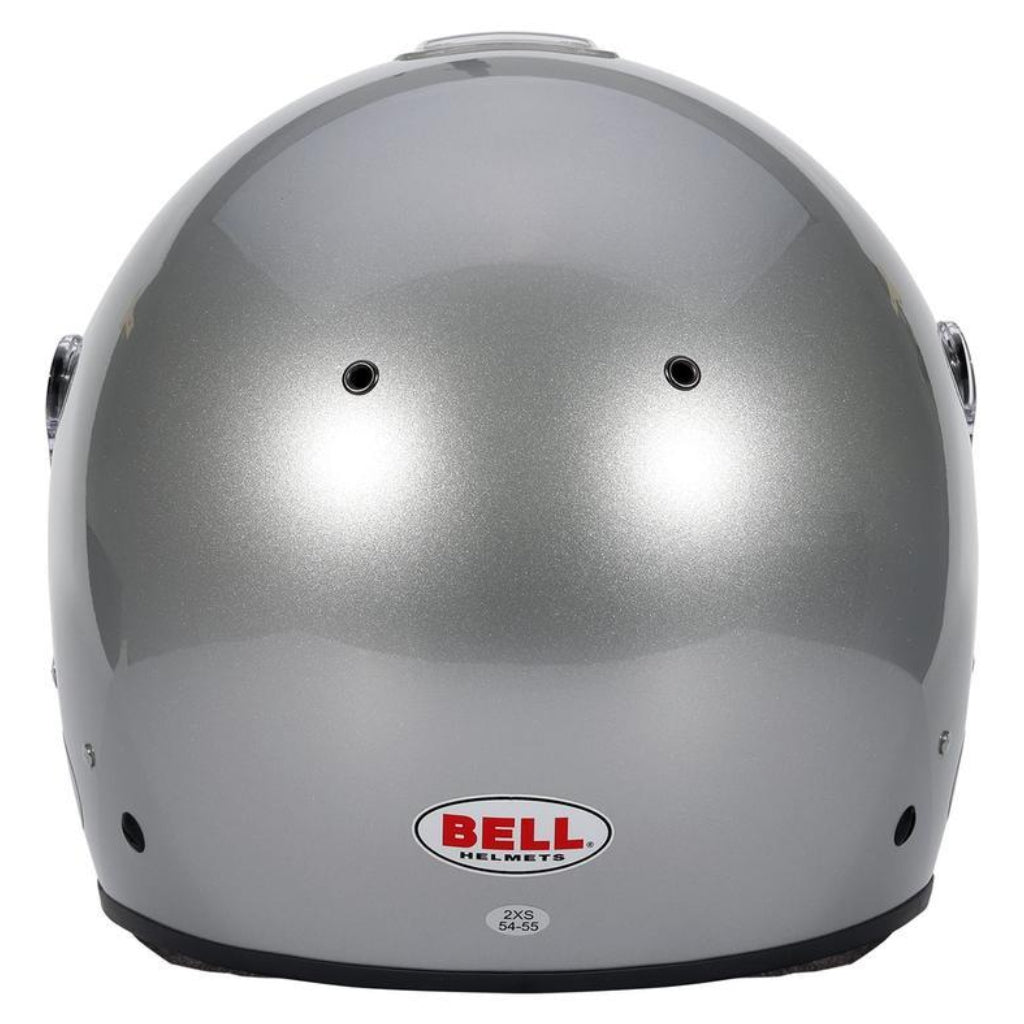 Rear view of Bell GP2 Youth Sport metallic silver youth helmet
