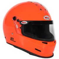 Thumbnail for Front left angle view of Bell GP2 Youth Sport orange youth racing helmet with aerodynamic shell design