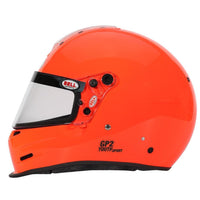 Thumbnail for Right side profile of Bell GP2 Youth Sport orange youth racing helmet showing visor pivot and shell shape