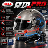 Thumbnail for Bell GT6 PRO RD-4C/EC Titanium racing helmet hero image featuring integrated ZeroNoise communications, high-power speakers, noise-canceling microphone, hydration tube routing, radio connection, Snell SA2025 certification, and FIA 8859-2024 approval.