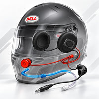 Thumbnail for Bell GT6 PRO RD-4C/EC racing helmet cutaway illustration showing integrated ZeroNoise speakers, noise-canceling microphone, radio communication wiring, and hydration tube routing.