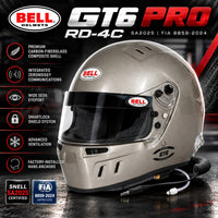 Thumbnail for Bell GT6 PRO RD-4C Titanium racing helmet hero image featuring Snell SA2025 and FIA 8859-2024 certification, integrated ZeroNoise communications, SmartLock shield system, carbon-fiberglass composite shell, advanced ventilation, and factory-installed HANS anchors.