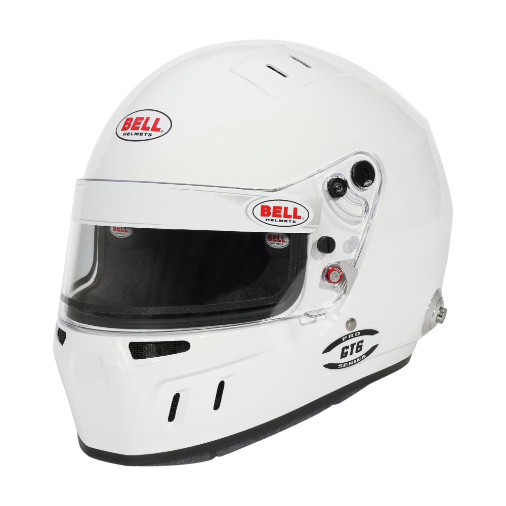 Bell GT6 Pro white racing helmet front angle view