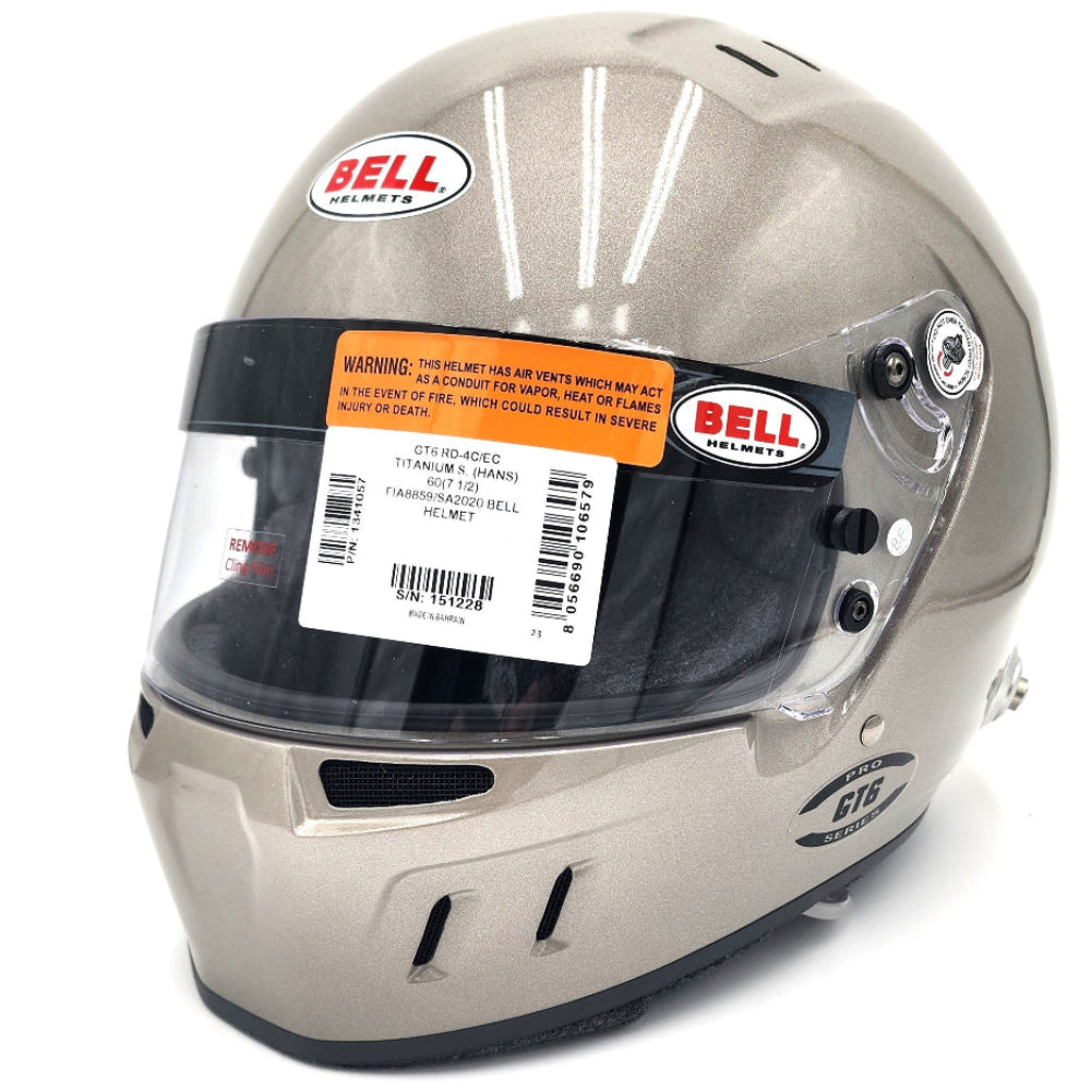 Close-up of Bell GT6 RD 4C/EC helmet in titanium finish SA2025