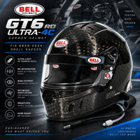 Thumbnail for Bell GT6 RD ULTRA-4C Carbon Fiber SA2025 racing helmet hero image with radio and hydration integration, wide eyeport, SmartLock shield system, HANS anchors, and FIA 8859-2024 certification