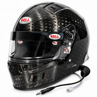 Thumbnail for Bell GT6 Ultra carbon fiber racing helmet with integrated communications cable, dark visor, HANS posts and full-face carbon shell