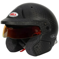 Thumbnail for Bell HP10 carbon helmet front left angle with ML red shield visor and peak image