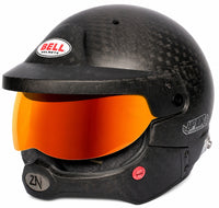 Thumbnail for Bell HP10 Rally FIA 8860-2018 carbon fiber rally helmet with orange mirrored sunscreen and removable half chin bar