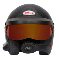 Thumbnail for Bell HP10 Rally WW carbon helmet front view with tinted visor and boom microphone image