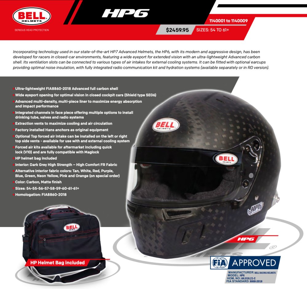 Bell HP6 8860-2018 Carbon Fiber Helmet - Competition Motorsport
