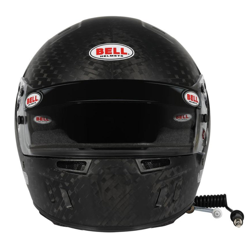 Front view of Bell HP6 EVO II RD-4C emphasizing wide eye port designed for closed-cockpit racing visibility