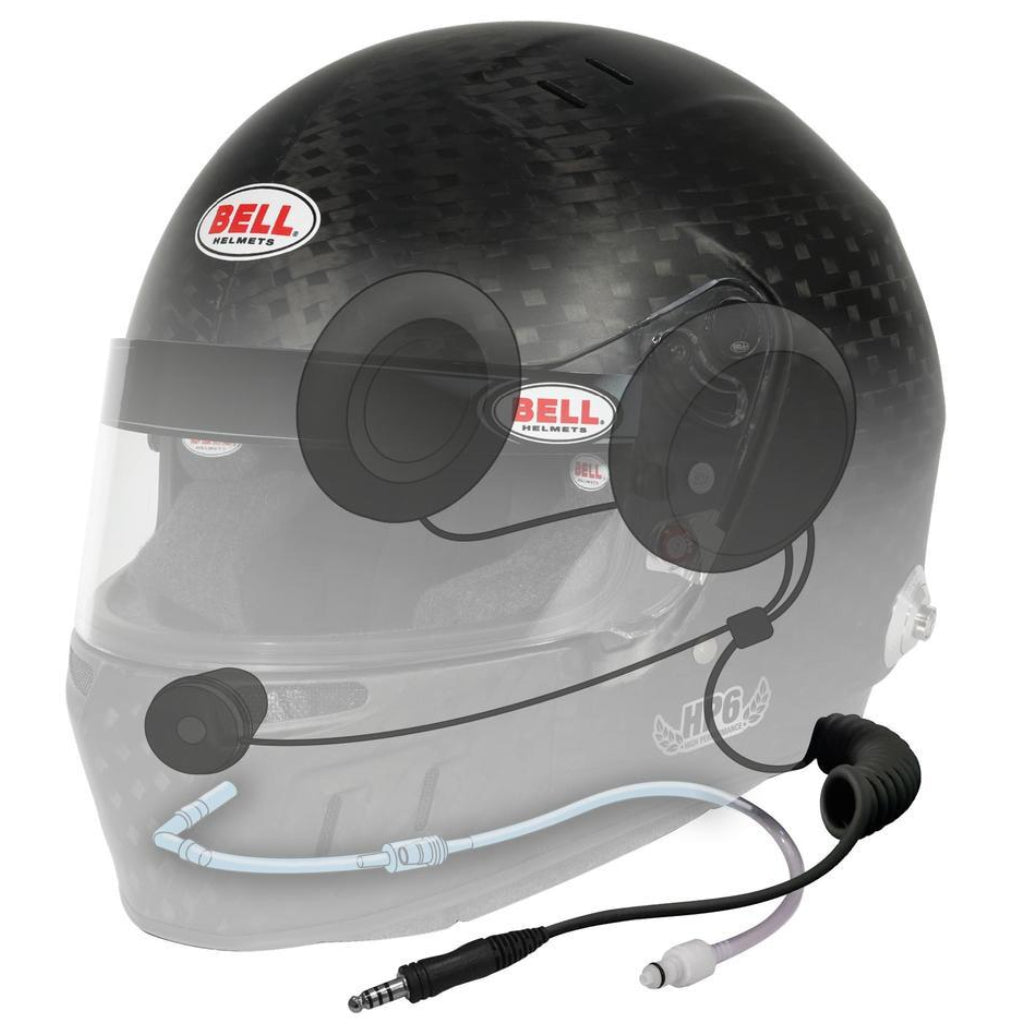 Bell HP6 EVO II RD-4C helmet showing internal routing paths for microphone, ear cups, and drink tube