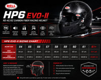 Thumbnail for Bell HP6 EVO-II RD-4C/EC carbon fiber racing helmet sizing chart with head circumference measurements in centimeters and inches.