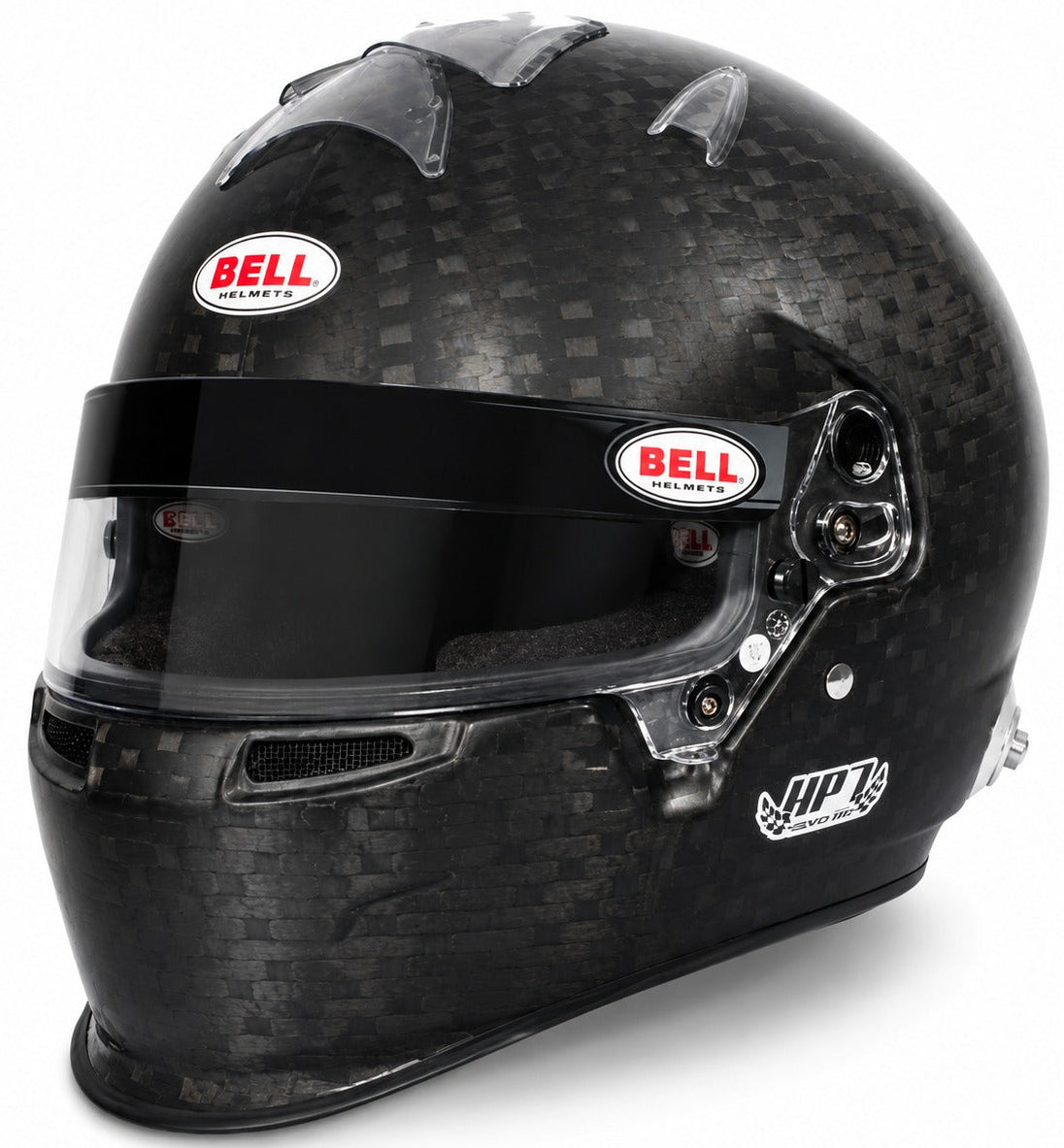 Bell HP7 EVO III Carbon Fiber Racing Helmet in front-left three-quarter view duckbill 