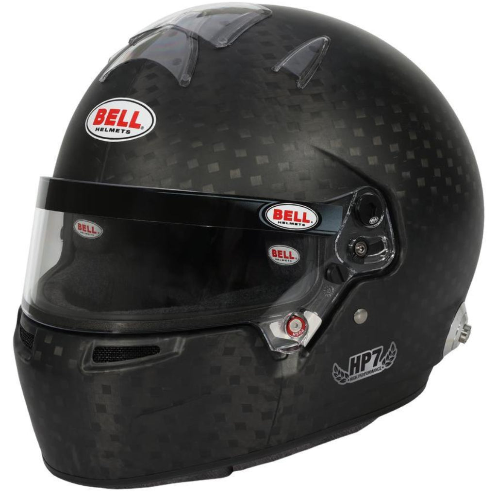 Bell HP7 EVO IV carbon fiber helmet front left angle with visor and vents image