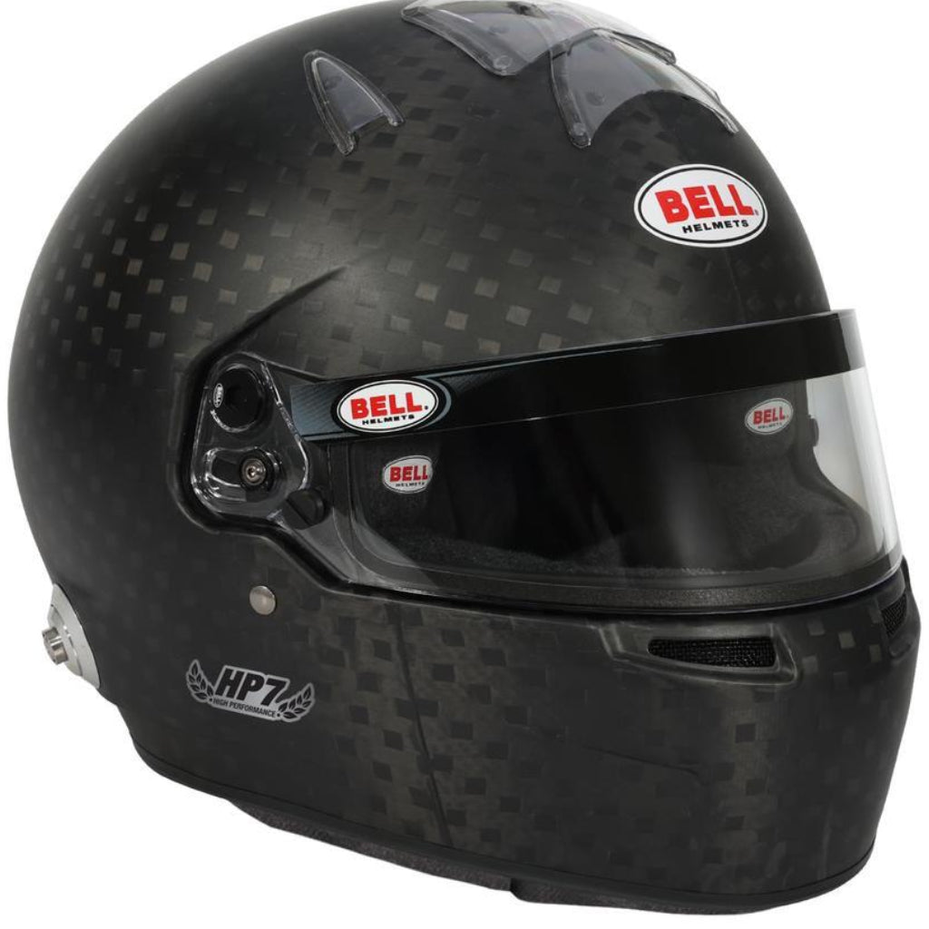 Bell HP7 EVO IV carbon helmet left side profile showing shell and visor hardware image