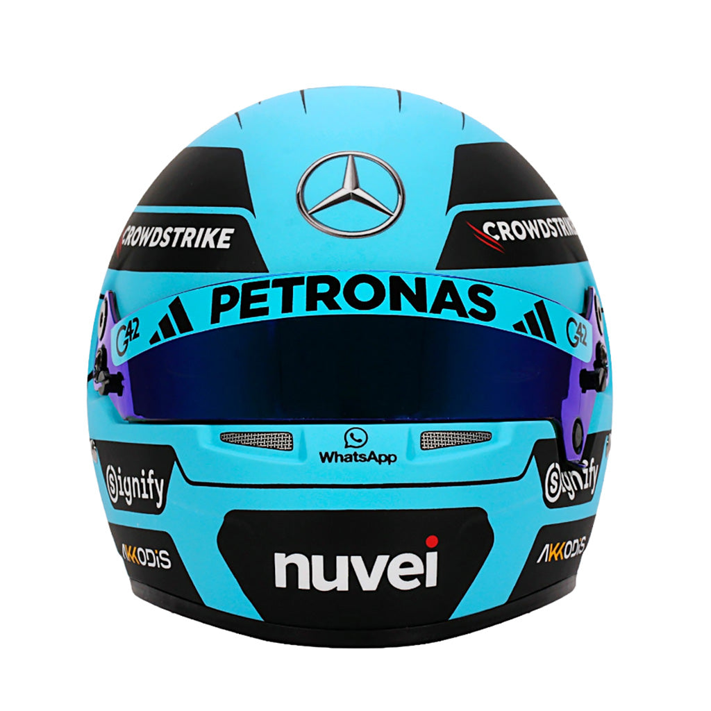 Front view of the Bell mini-helmet replica George Russell 2025 Formula 1 helmet