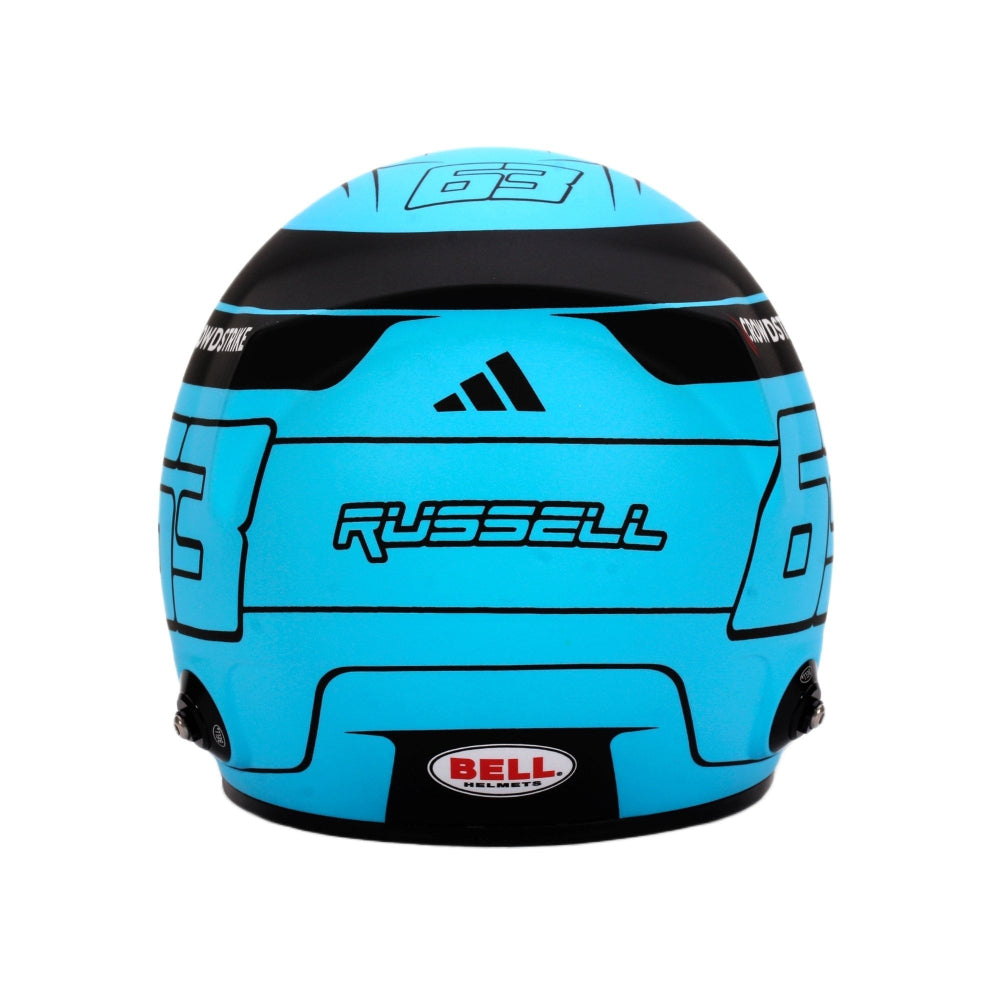Rear view of Bell HP77 George Russell 2025 Mini Helmet showing Russell name and Bell logo