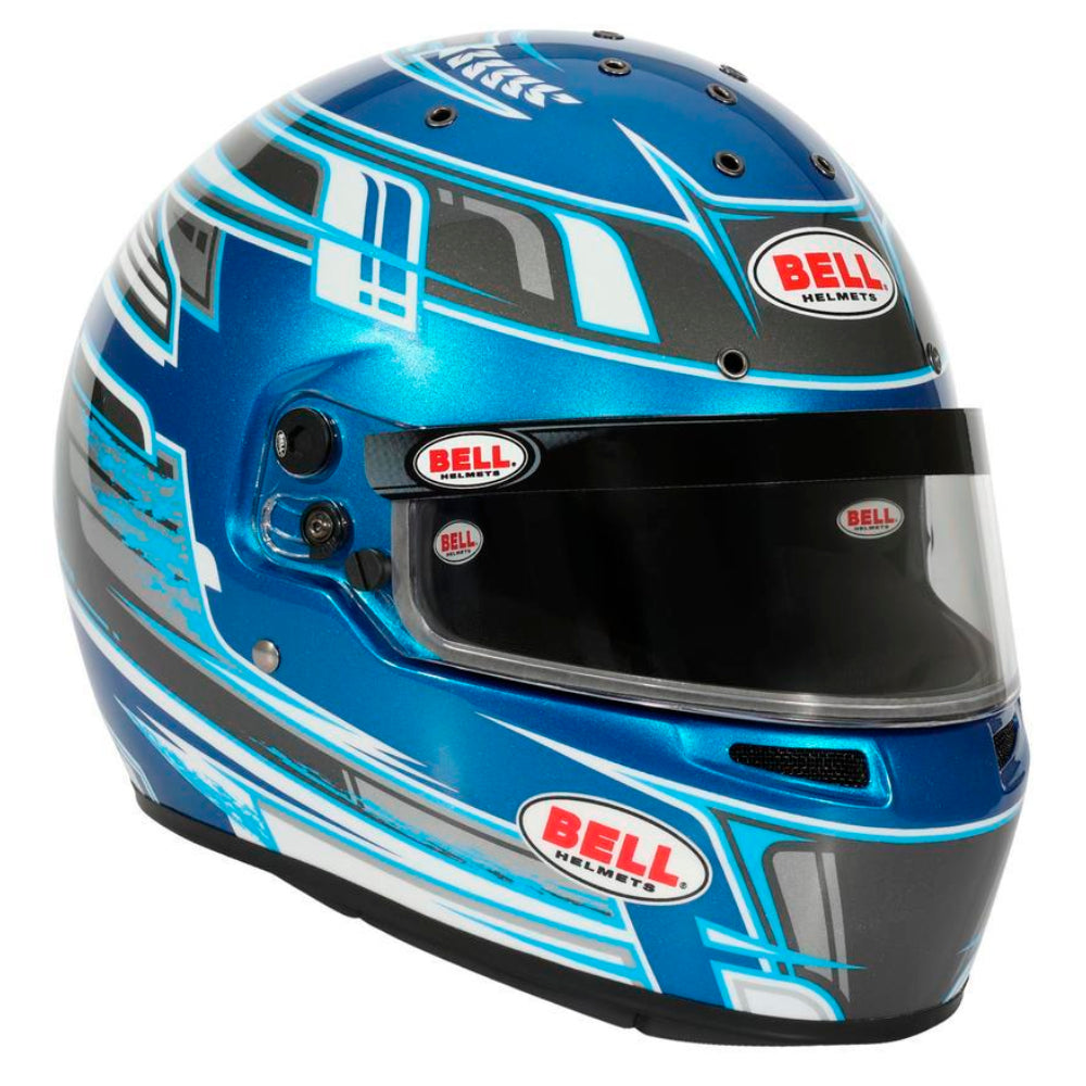 Bell KC7 CMR Champion Pro Series karting helmet blue right front angle with visor and chin vent detail