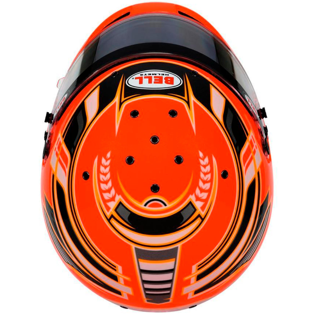 Bell KC7 CMR Champion Pro Series karting helmet top view showing airflow channels and graphic layout