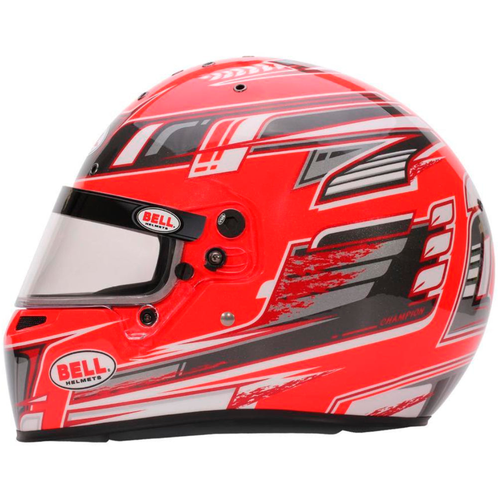 Bell KC7 CMR Champion Pro Series karting helmet red left side profile showing aerodynamic shell and graphics