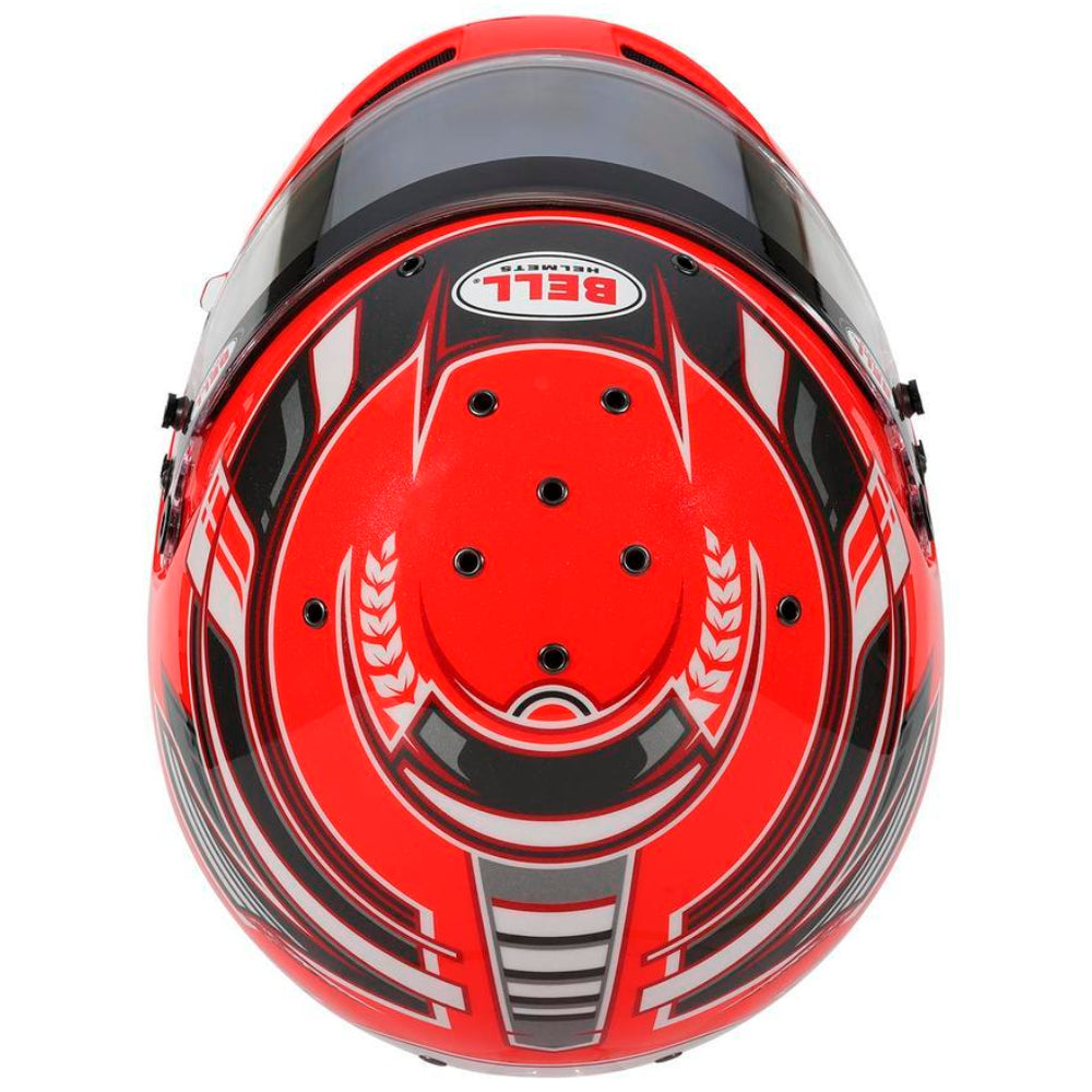 Bell KC7 CMR Champion Pro Series karting helmet top view showing airflow channels and graphic layout