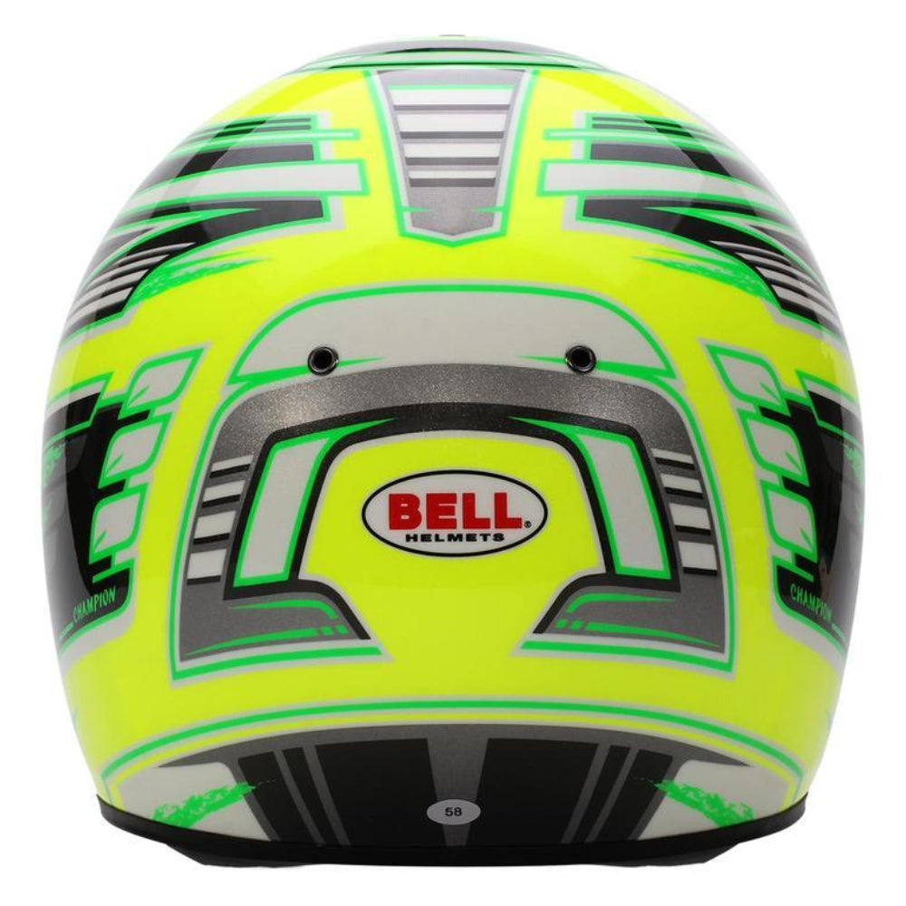 Bell KC7 CMR Champion Pro Series karting helmet rear view highlighting shell contours and rear vent layout