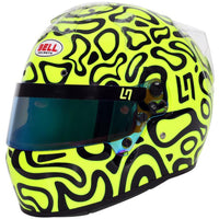 Thumbnail for Bell KC7 CMR Pro Lando Norris karting helmet with neon yellow swirl design shown from front angle image