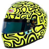 Thumbnail for Bell KC7-CMR Pro Lando Norris youth karting helmet featuring fluorescent yellow and black graphics, iridescent visor, and clear aerodynamic air intakes.