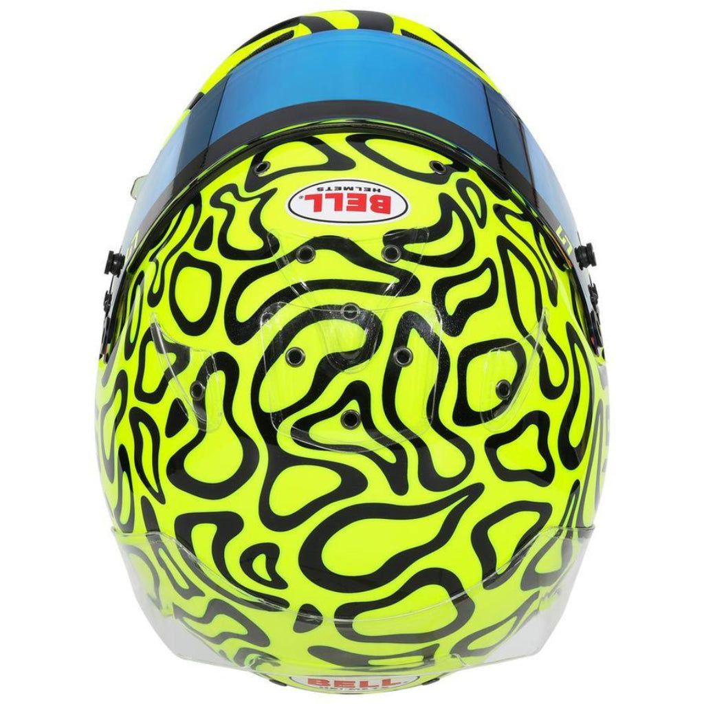 Top view of Bell KC7 CMR Pro Lando Norris karting helmet highlighting ventilation and graphic pattern image