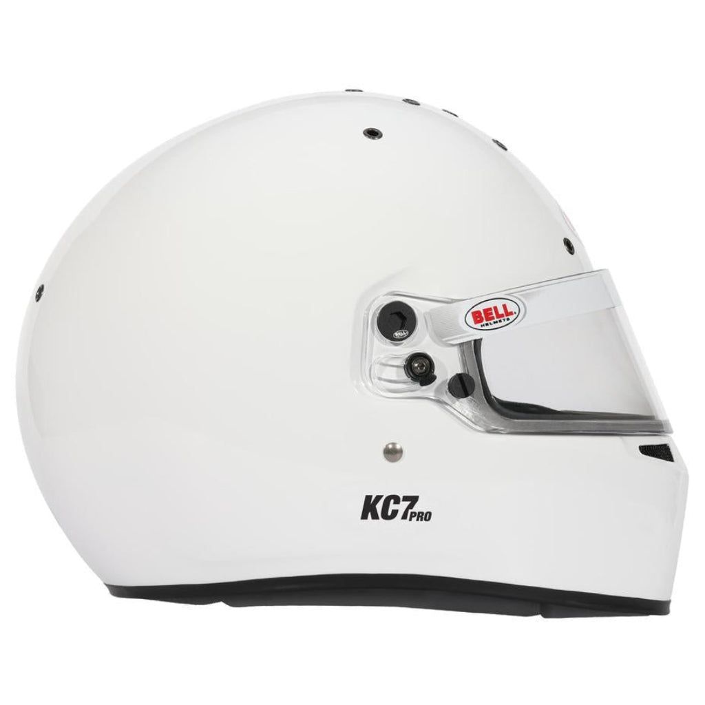 Left side profile of Bell KC7-CMR Pro white karting helmet
