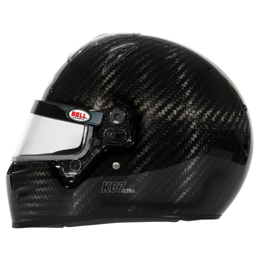 Left side profile of Bell KC7 CMR Ultra Carbon youth karting helmet