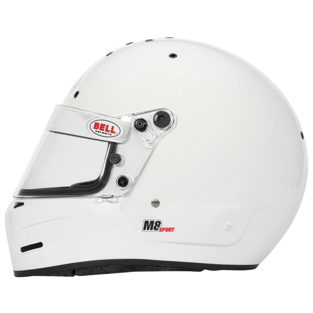 Bell M8 Sport white helmet left side profile image