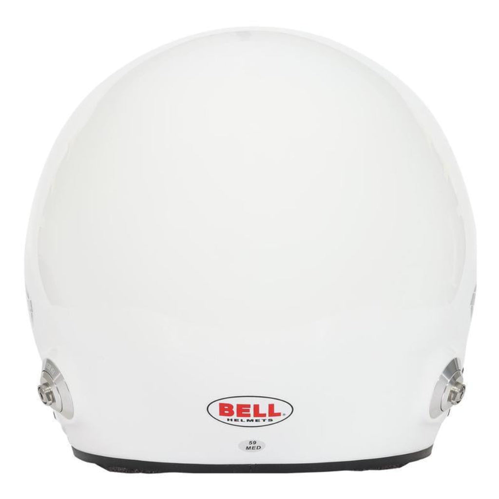 Bell MAG-10 Pro white open-face racing helmet rear view with Bell logo image