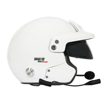 Thumbnail for Right side view of Bell MAG-10 Rally Sport white helmet showing MAG-10 Rally Sport branding and external communication connector image