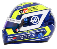 Thumbnail for Bell Oliver Bearman 2026 F1 mini helmet left side view with Haas, Toyota Gazoo Racing and Bearman graphics