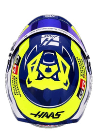 Thumbnail for Bell Oliver Bearman 2026 F1 mini helmet top view showing signature bear graphic and Haas design