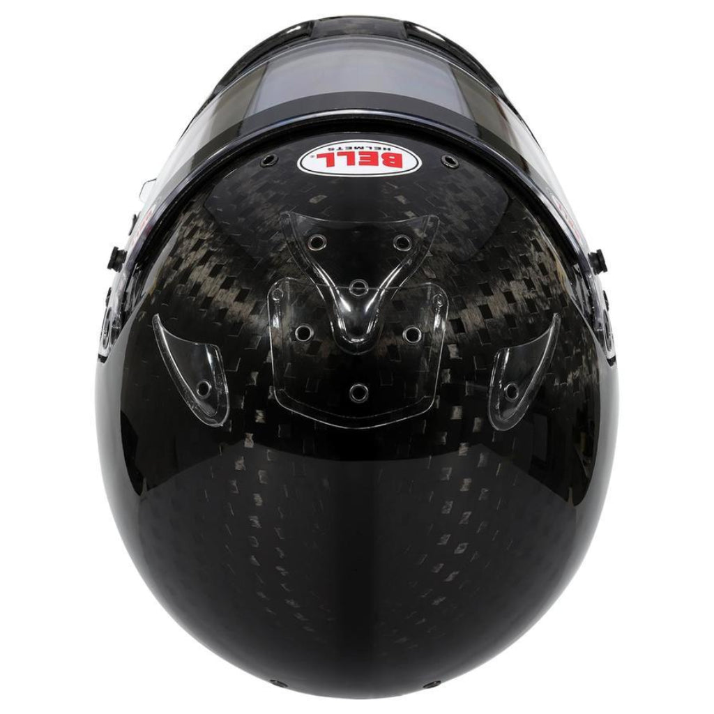 Top-down view of Bell RS7-K ULTRA carbon helmet showing multi-piece upper air intake and vent layout image